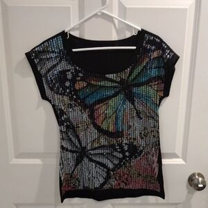 Black Butterfly Sequin Top